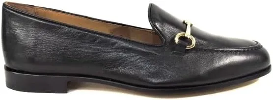 Baldinini Women's Leather Loafers, Black, Gold-Tone Horse Bit Detail, Comfort Slip-On