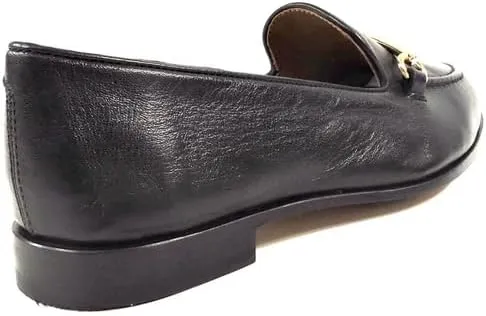 Baldinini Women's Leather Loafers, Black, Gold-Tone Horse Bit Detail, Comfort Slip-On