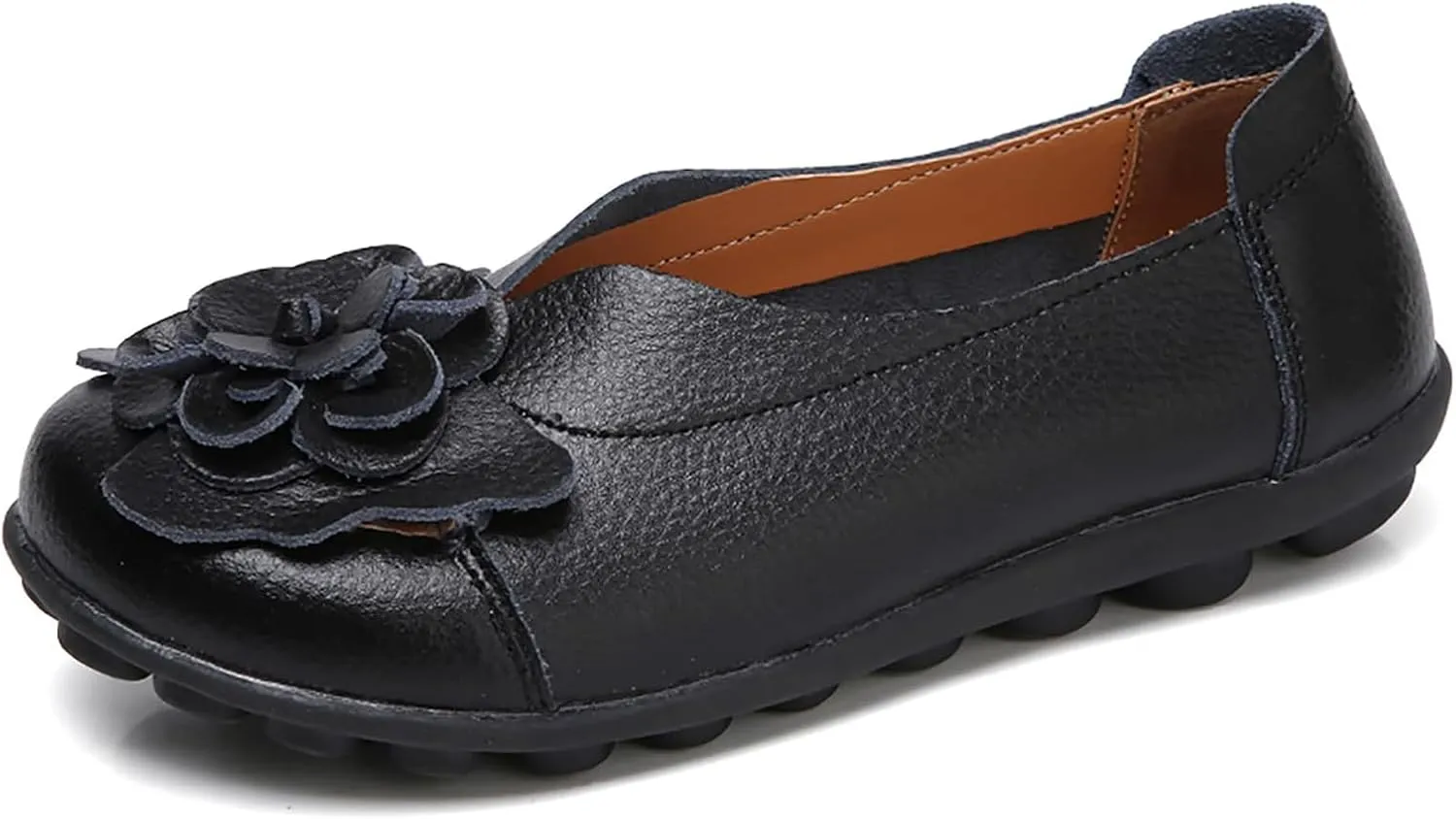 Ballet Flats Shoes for Women Flower Trim Round Vamp Shoes Cowhide Casual Slipper Loafers Cushion Slip-Ons Lightweight Footwear Summer Driving Comfortable Loafers 2025