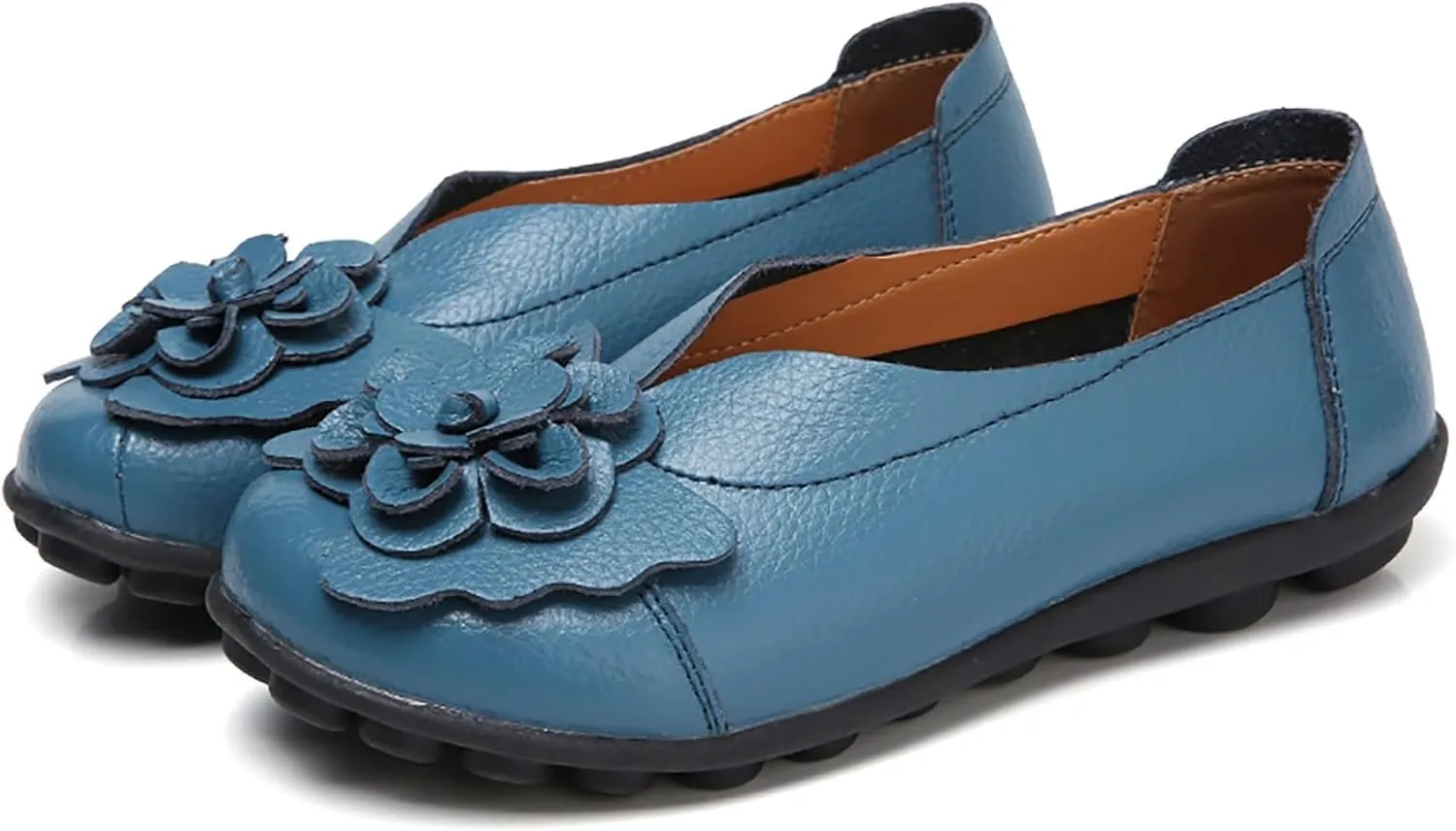 Ballet Flats Shoes for Women Flower Trim Round Vamp Shoes Cowhide Casual Slipper Loafers Cushion Slip-Ons Lightweight Footwear Summer Driving Comfortable Loafers 2025