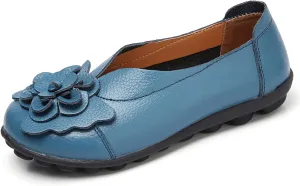 Ballet Flats Shoes for Women Flower Trim Round Vamp Shoes Cowhide Casual Slipper Loafers Cushion Slip-Ons Lightweight Footwear Summer Driving Comfortable Loafers 2025