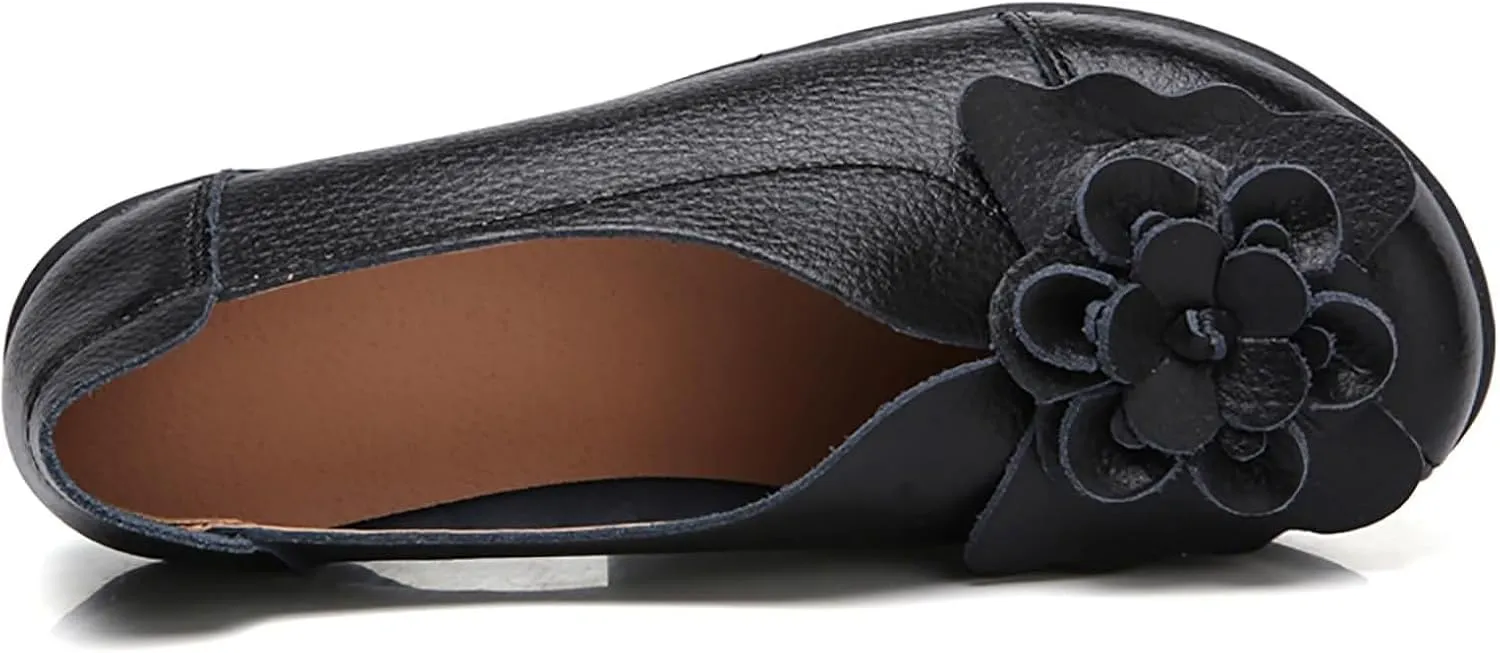 Ballet Flats Shoes for Women Flower Trim Round Vamp Shoes Cowhide Casual Slipper Loafers Cushion Slip-Ons Lightweight Footwear Summer Driving Comfortable Loafers 2025