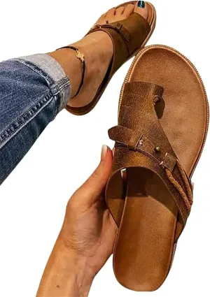 BBPM Women's Orthotics Sandals Bunion Sandals Correction Sandals Comfy Platform Sandals Bunion Correction Sandals Orthopedic Toe Ring Slides Flip Flops,Brown,EU42/US10