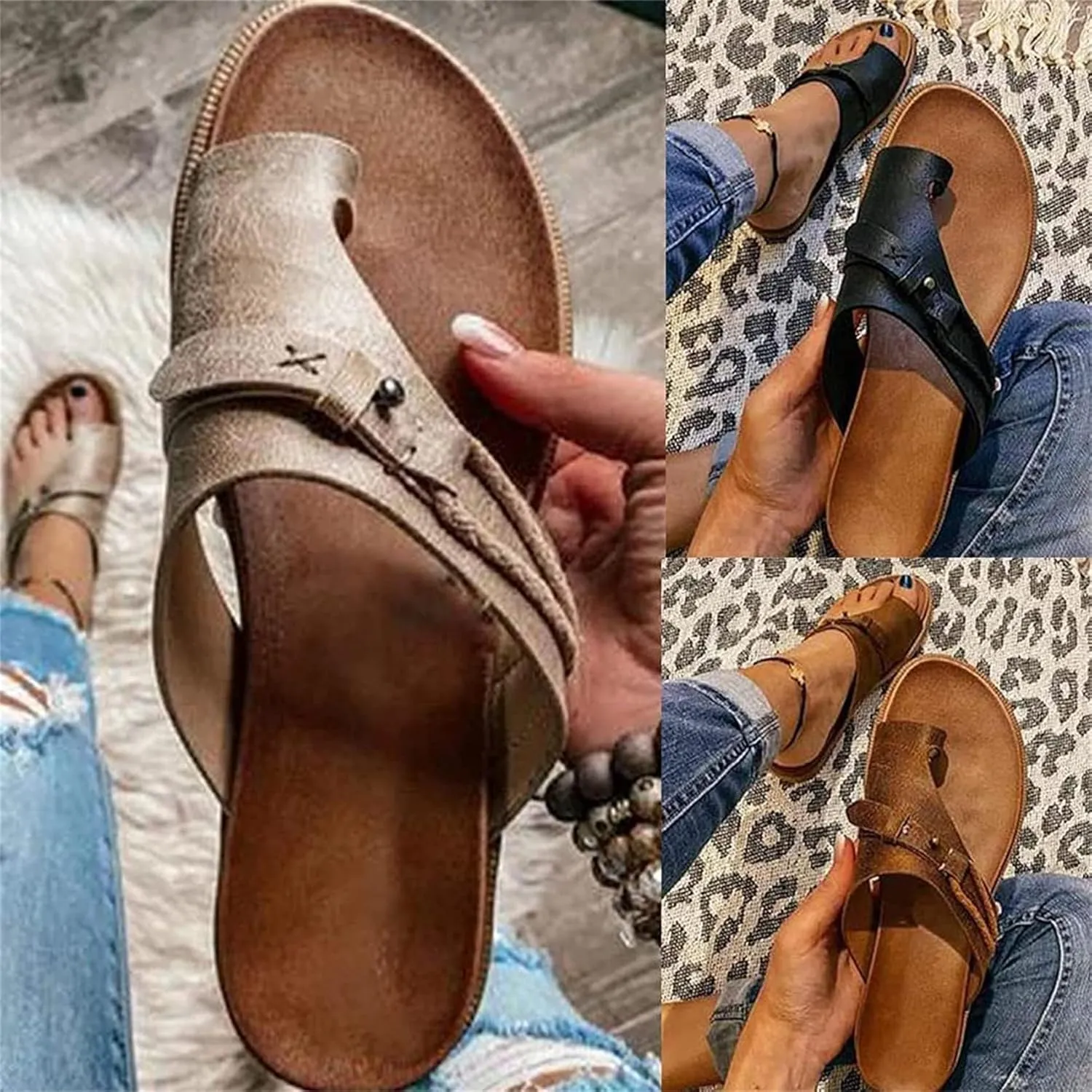 BBPM Women's Orthotics Sandals Bunion Sandals Correction Sandals Comfy Platform Sandals Bunion Correction Sandals Orthopedic Toe Ring Slides Flip Flops,Brown,EU42/US10