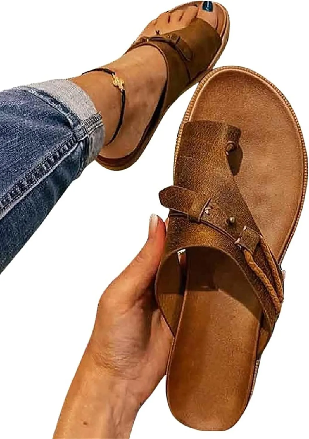 BBPM Women's Orthotics Sandals Bunion Sandals Correction Sandals Comfy Platform Sandals Bunion Correction Sandals Orthopedic Toe Ring Slides Flip Flops,Brown,EU42/US10