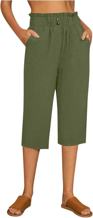 Beach Vacation Clothes for Women Women's Clothing Beach Leisure Trousers Linen Pants Women White Linen for (AG, XXL)