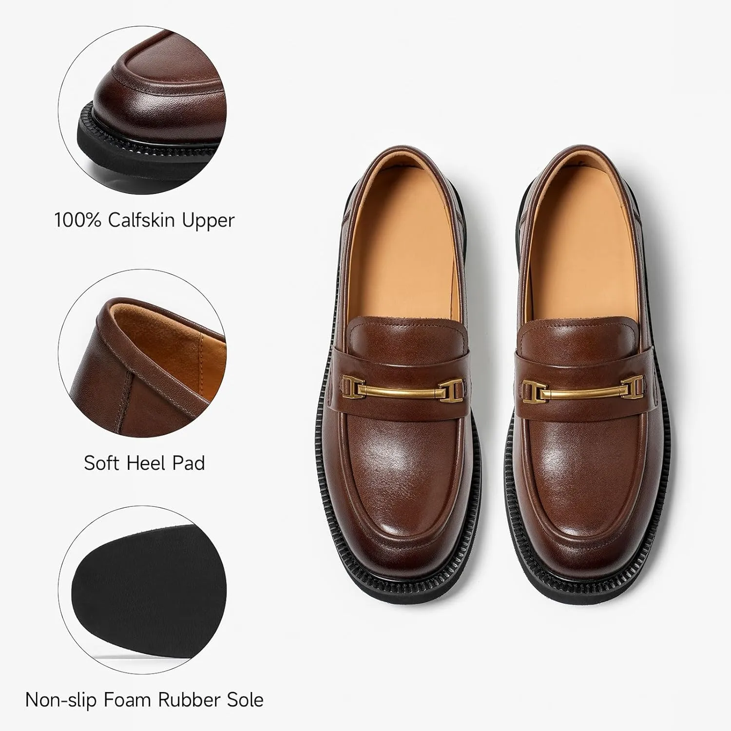 BEAU TODAY Leather Loafers Women, Slip On Penny Loafers for Women Casual Shoes, Chunky Platform Comfortable Business Office Ladies Dress Shoes with Metal Buckle