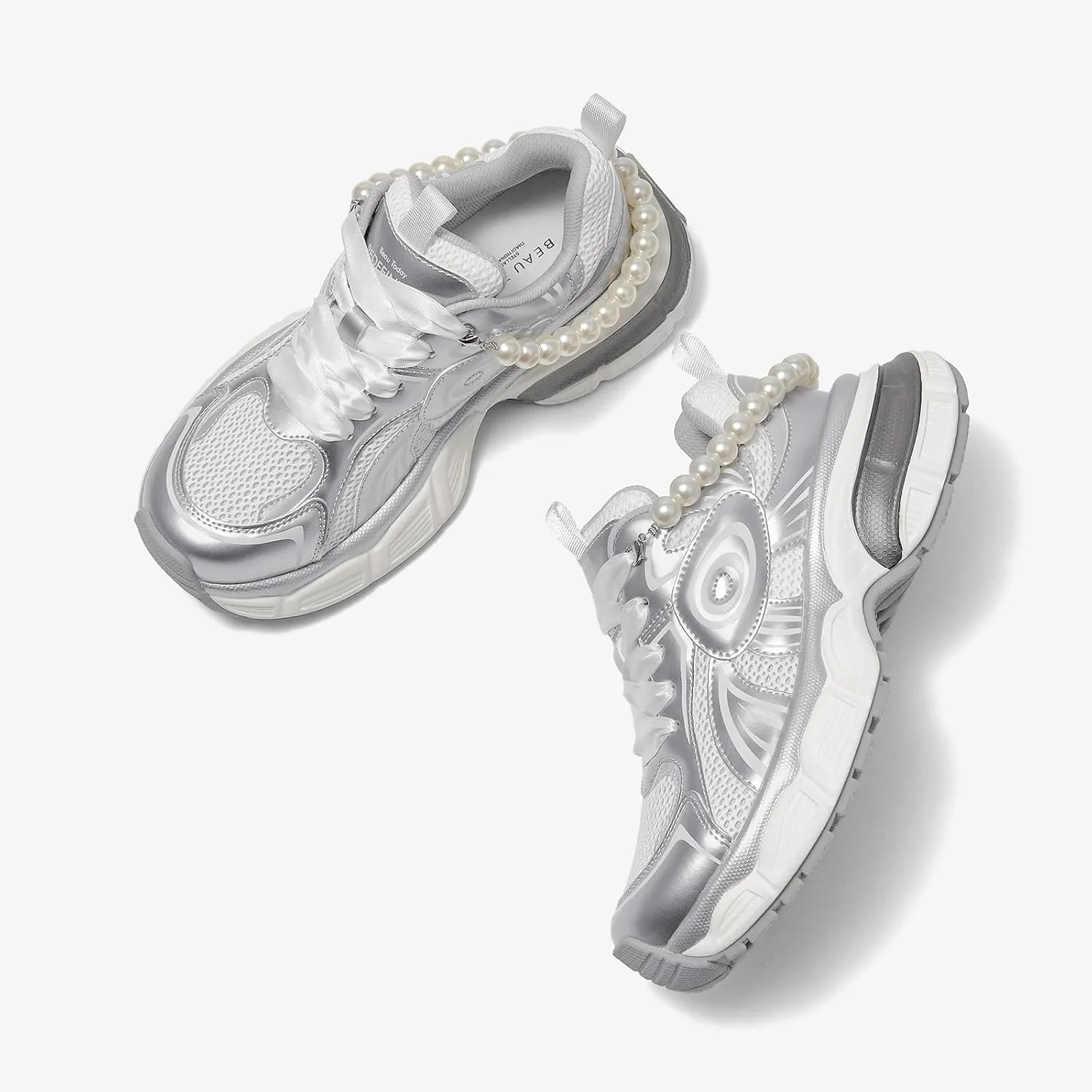 BEAU TODAY Womens Platform Fashion Sneakers, Chunky Wide Sneakers for Women, Leather Lace-up Breathable Walking Shoes for Women, Comfortable Casual Workout Athletic Tennis Shoes