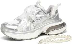 BEAU TODAY Womens Platform Fashion Sneakers, Chunky Wide Sneakers for Women, Leather Lace-up Breathable Walking Shoes for Women, Comfortable Casual Workout Athletic Tennis Shoes