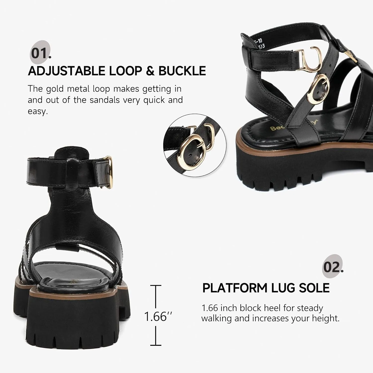 BEAU TODAY Women's Platform Fisherman Sandals, Chunky Gladiator Sandals for Women, Casual Open Toe Lightweight leather Sandals, Fashion Comfortable Dressy Sandals with Ankle Buckle