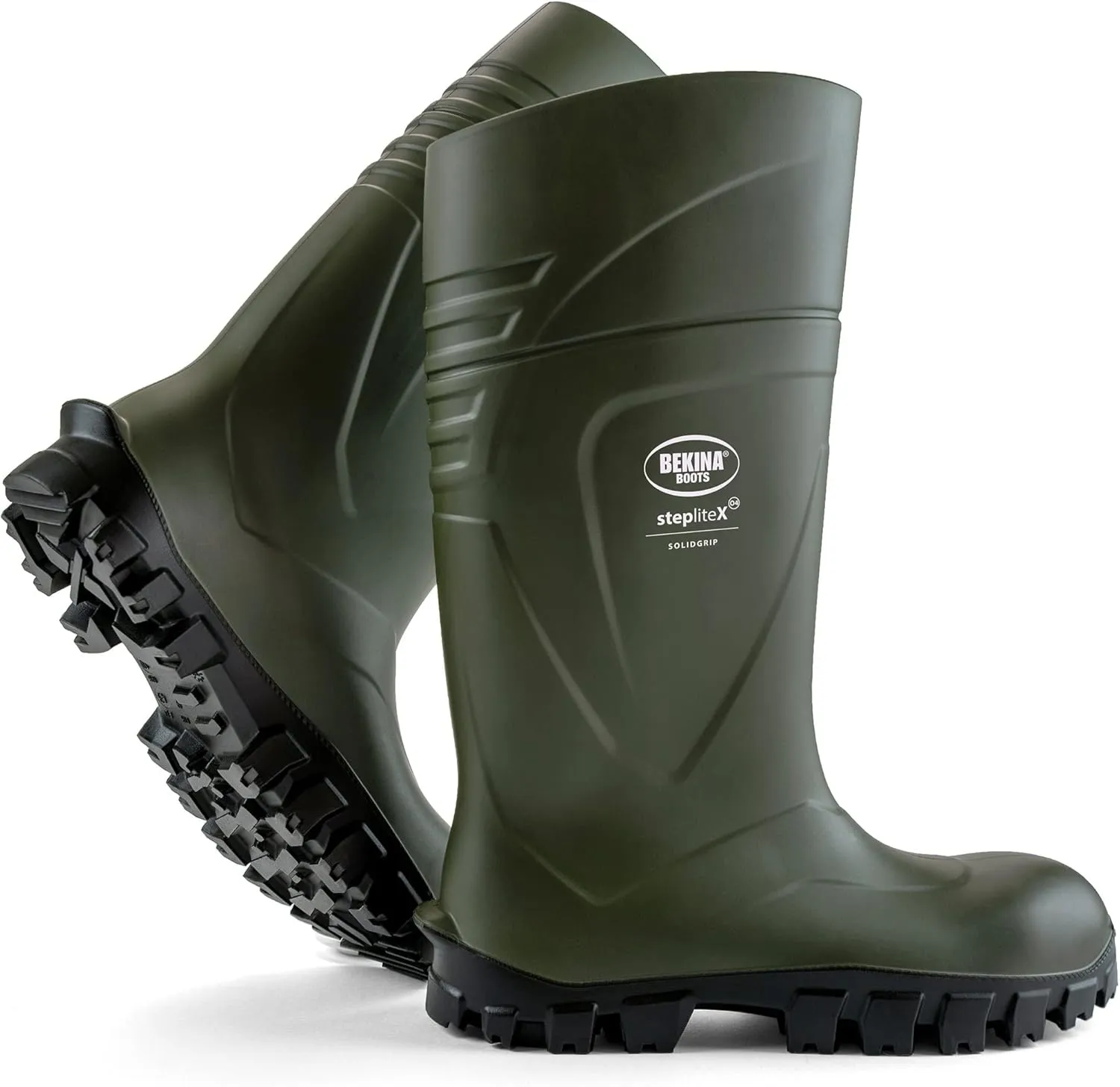 Bekina StepliteX Solidgrip O4 Waterproof Wellington Boots for Men and Women - Lightweight Non Slip Insulated Work Boots with SRC Certified Traction Outsoles, Green - 10 Men/12 Women