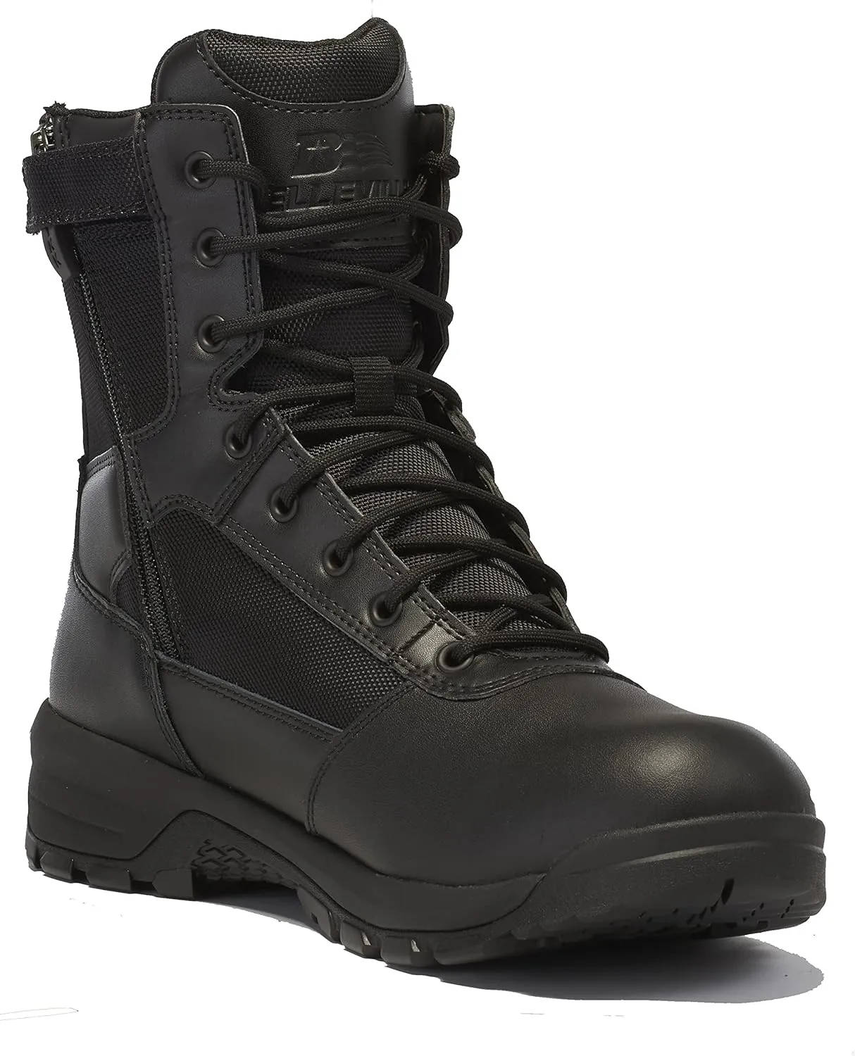 Belleville Spear Point BV918Z 8” Lightweight Black Tactical Boots for Men with Zipper - Designed for Police, EMS, and Security Personnel with Zone Traction Rubber Outsole