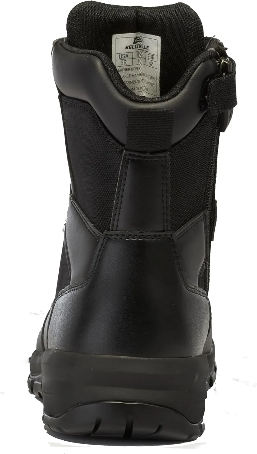 Belleville Spear Point BV918Z 8” Lightweight Black Tactical Boots for Men with Zipper - Designed for Police, EMS, and Security Personnel with Zone Traction Rubber Outsole