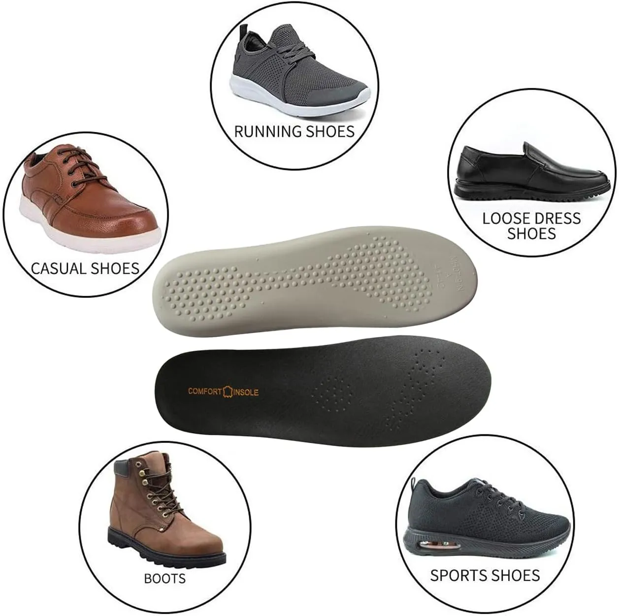 Black Real Leather Shoe Insoles for Men Thick Leather Insert for Women Sneakers and Loafers Shoes Liners Pads for All Day Comfort Walking and Standing Fatigues