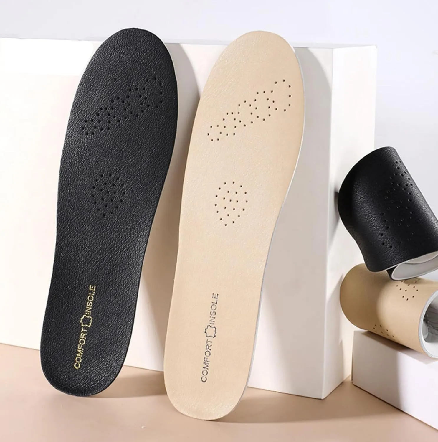 Black Real Leather Shoe Insoles for Men Thick Leather Insert for Women Sneakers and Loafers Shoes Liners Pads for All Day Comfort Walking and Standing Fatigues