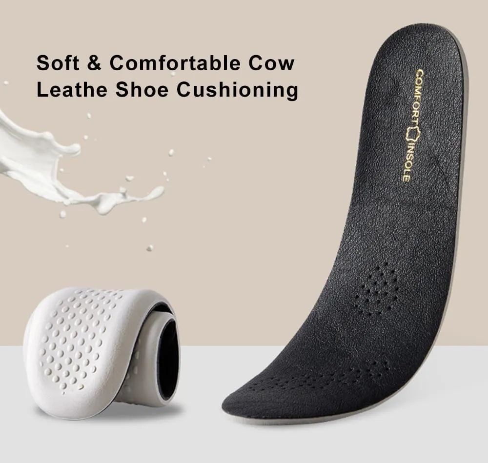 Black Real Leather Shoe Insoles for Men Thick Leather Insert for Women Sneakers and Loafers Shoes Liners Pads for All Day Comfort Walking and Standing Fatigues