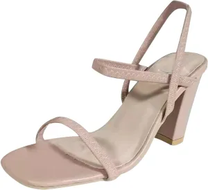 Block Heel Sandals for Women Fashion Square Head Open Toe Straps Chunky High Heels Summer Solid Color Comfortable High-Heeled Sandals