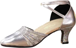 Block Heels for Women Latin Dance Shoes Chunky Heeled Ballroom Tango Strappy Heels Party Sequin Dance Shoes