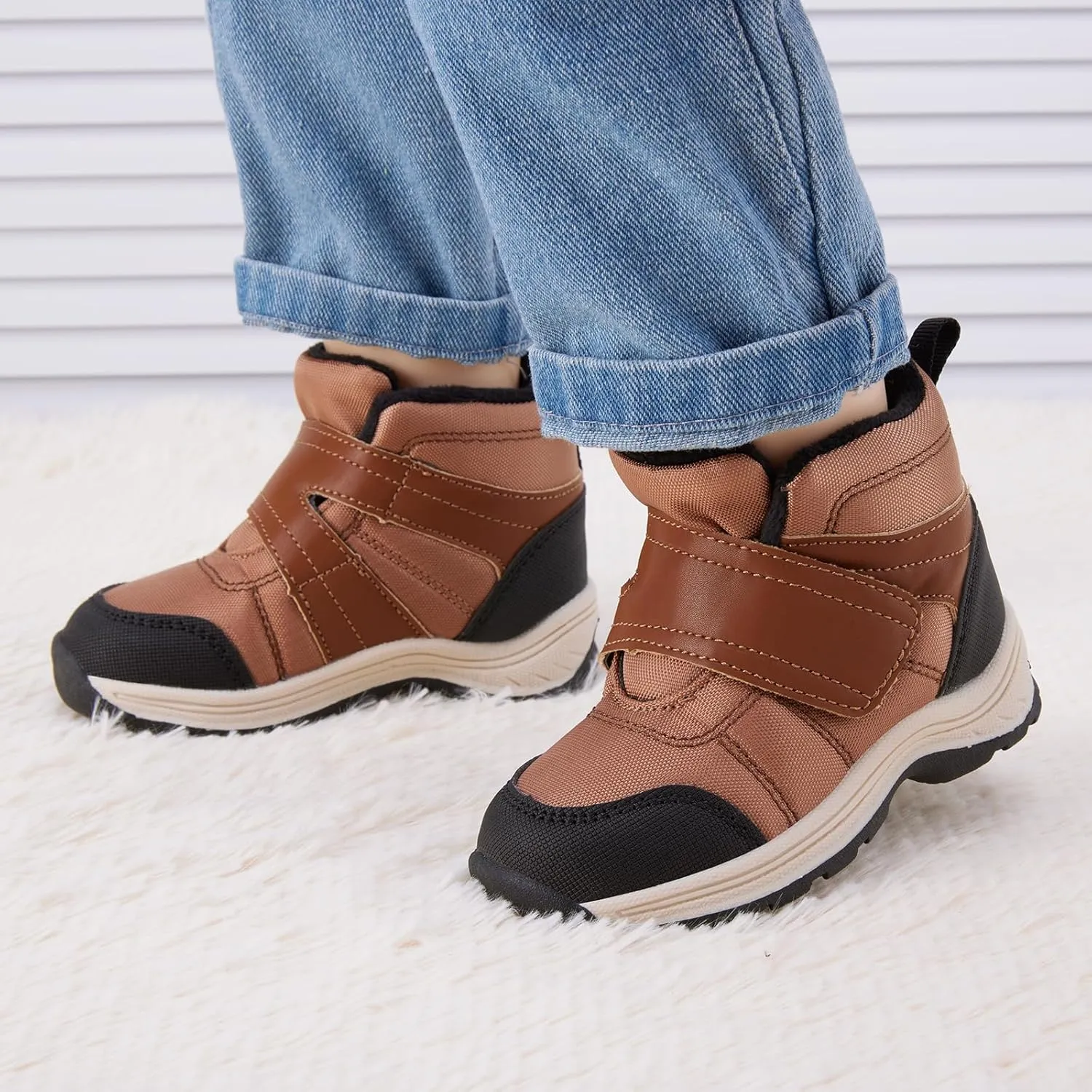 BMCiTYBM Toddler Winter Hikking Boots Boys Girls Waterproof Snow Shoes Nonslip Lightweight High Top Outdoor Sneakers for Cold Weather