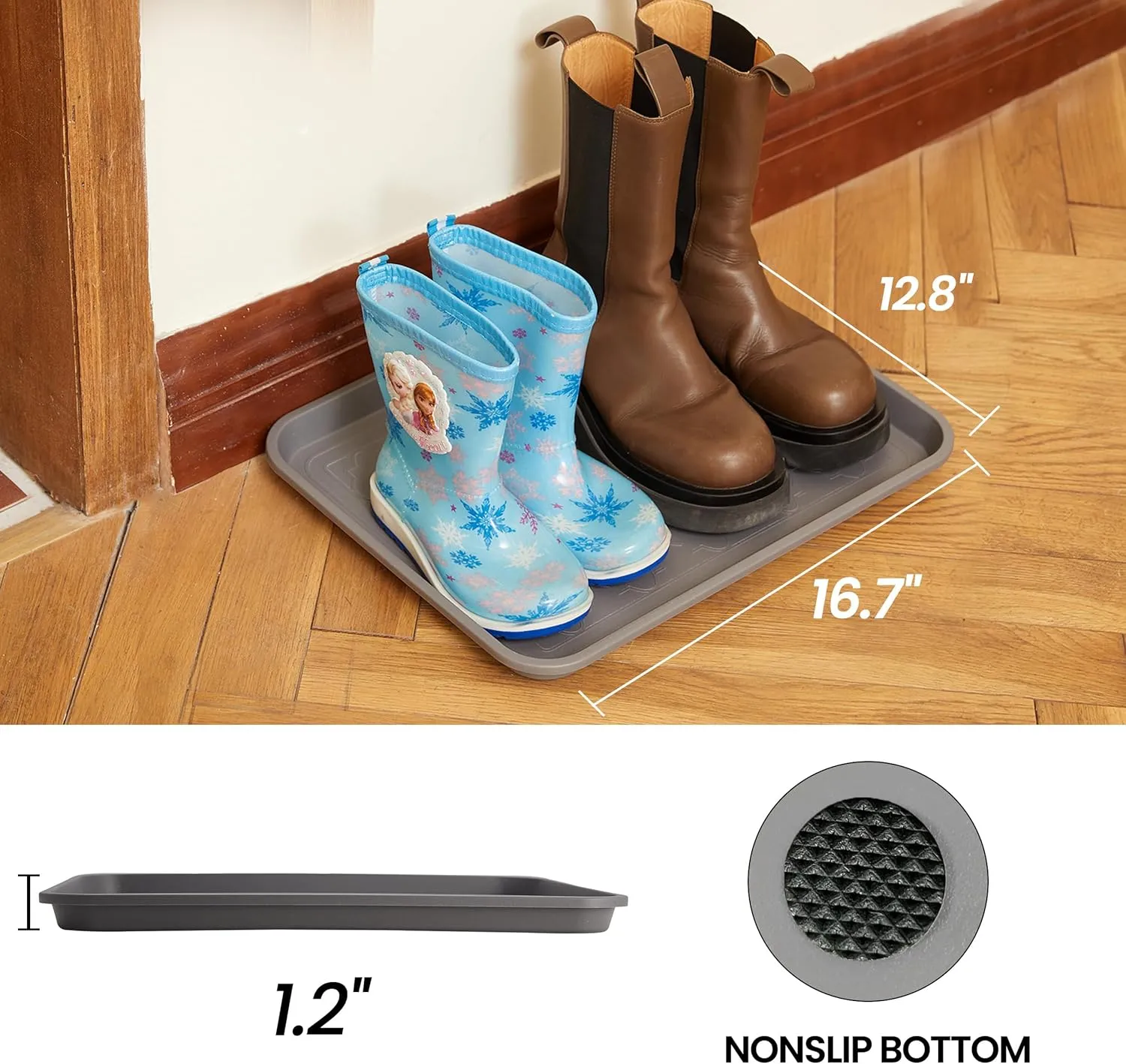Boot Tray for Entryway Indoor, Heavy Duty Shoe Mat Tray 2 Packs, 16.7"x12.8" Waterproof Shoes Trays with Raised Edge, Outdoor Multi-Purpose Mats for Boots, Garden, Pets