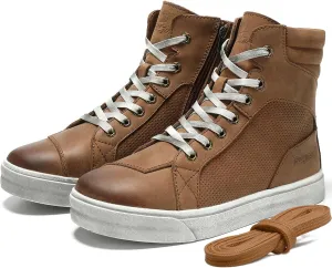BORLENI Cowhide Leather Motorcycle Breathable Riding Shoes - Casual Outdoor Street Motorcycle Boots for Men Brown