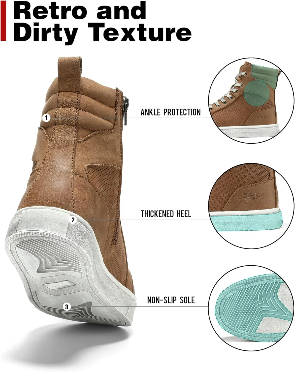BORLENI Cowhide Leather Motorcycle Breathable Riding Shoes - Casual Outdoor Street Motorcycle Boots for Men Brown