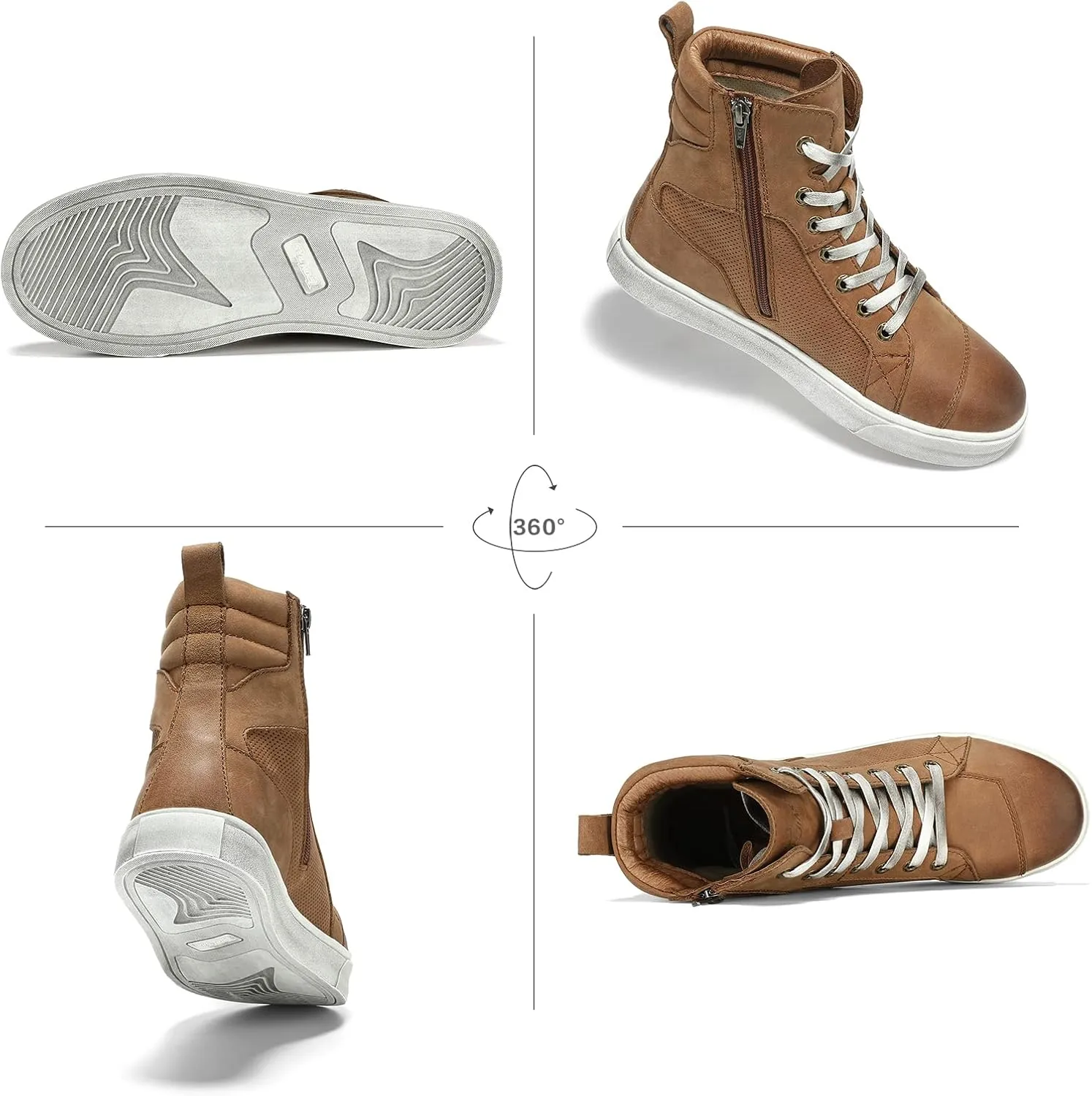 BORLENI Cowhide Leather Motorcycle Breathable Riding Shoes - Casual Outdoor Street Motorcycle Boots for Men Brown