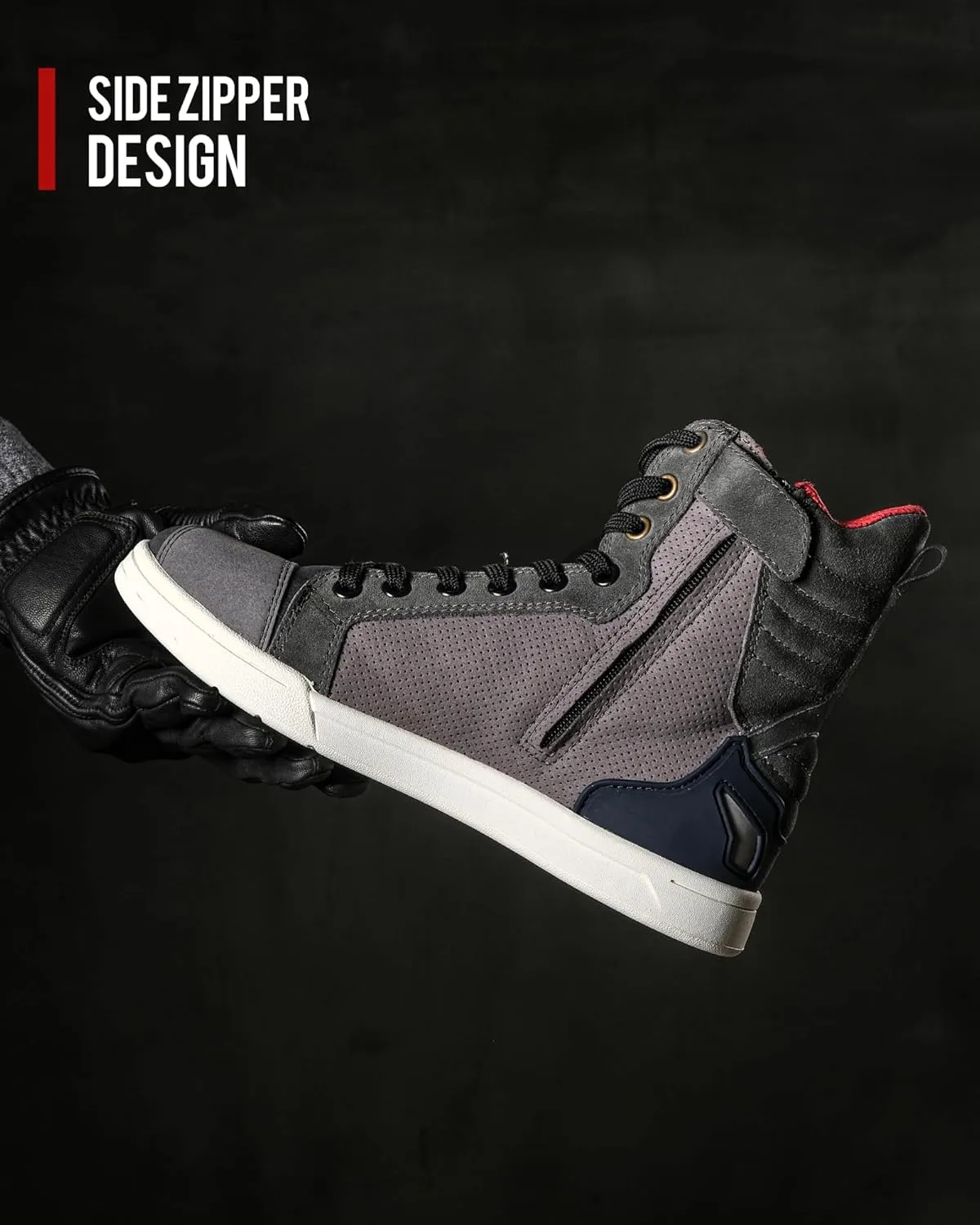BORLENI Motorcycle Boots Street Riding Shoes Anti-Slip Outdoor Trekking Hike Work Shoes for Men, Grey 11