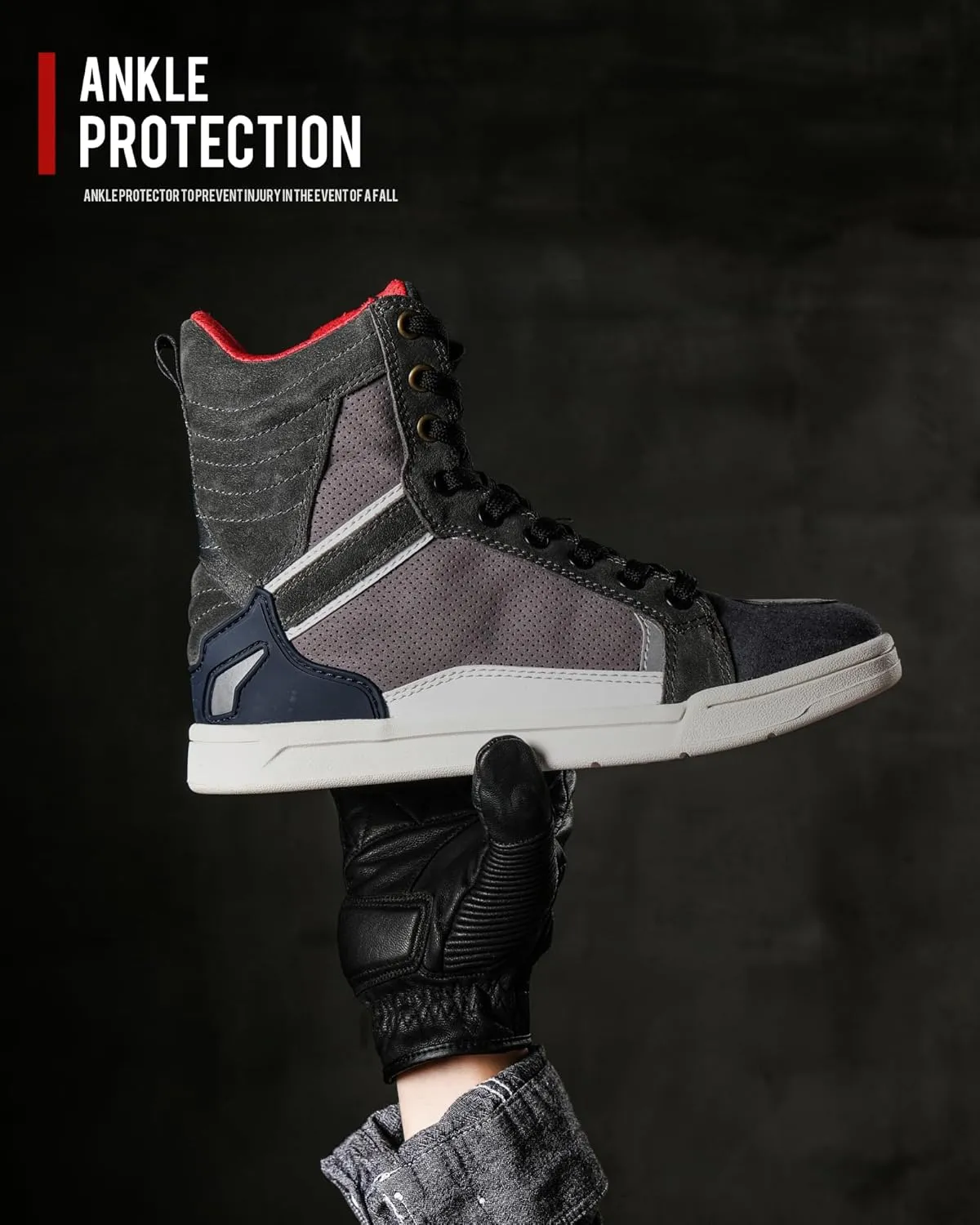 BORLENI Motorcycle Boots Street Riding Shoes Anti-Slip Outdoor Trekking Hike Work Shoes for Men, Grey 11