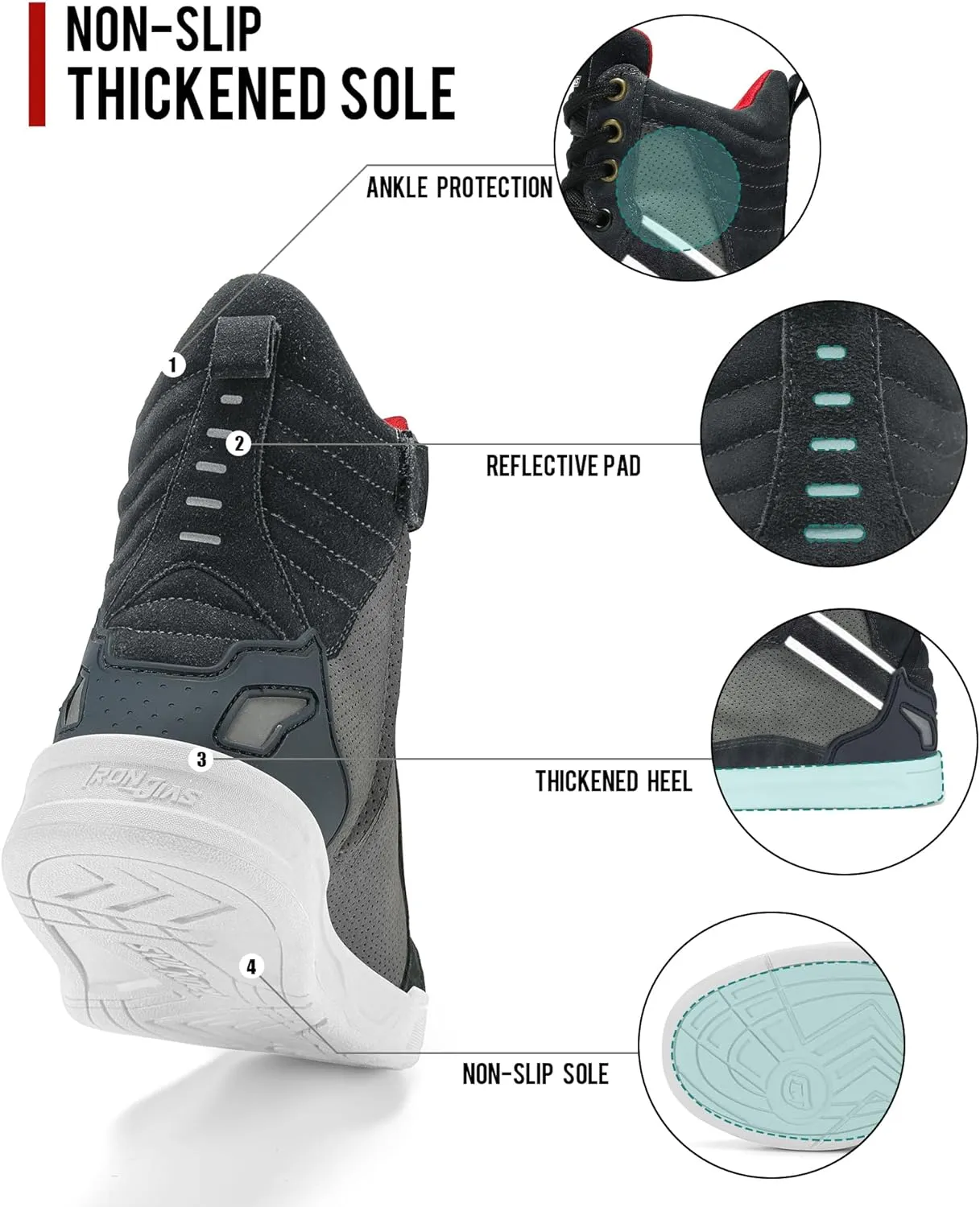 BORLENI Motorcycle Boots Street Riding Shoes Anti-Slip Outdoor Trekking Hike Work Shoes for Men, Grey 11