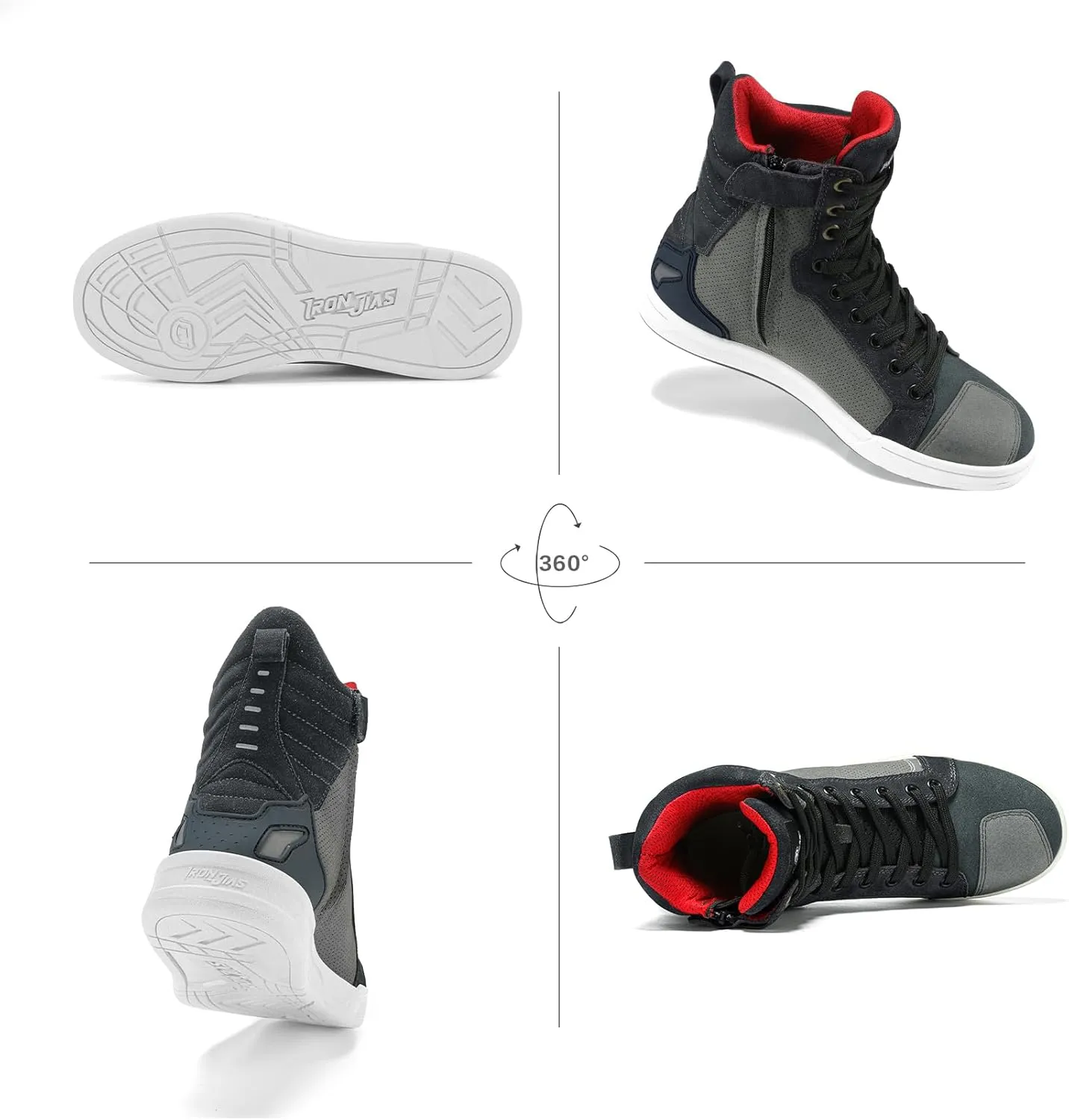 BORLENI Motorcycle Boots Street Riding Shoes Anti-Slip Outdoor Trekking Hike Work Shoes for Men, Grey 11