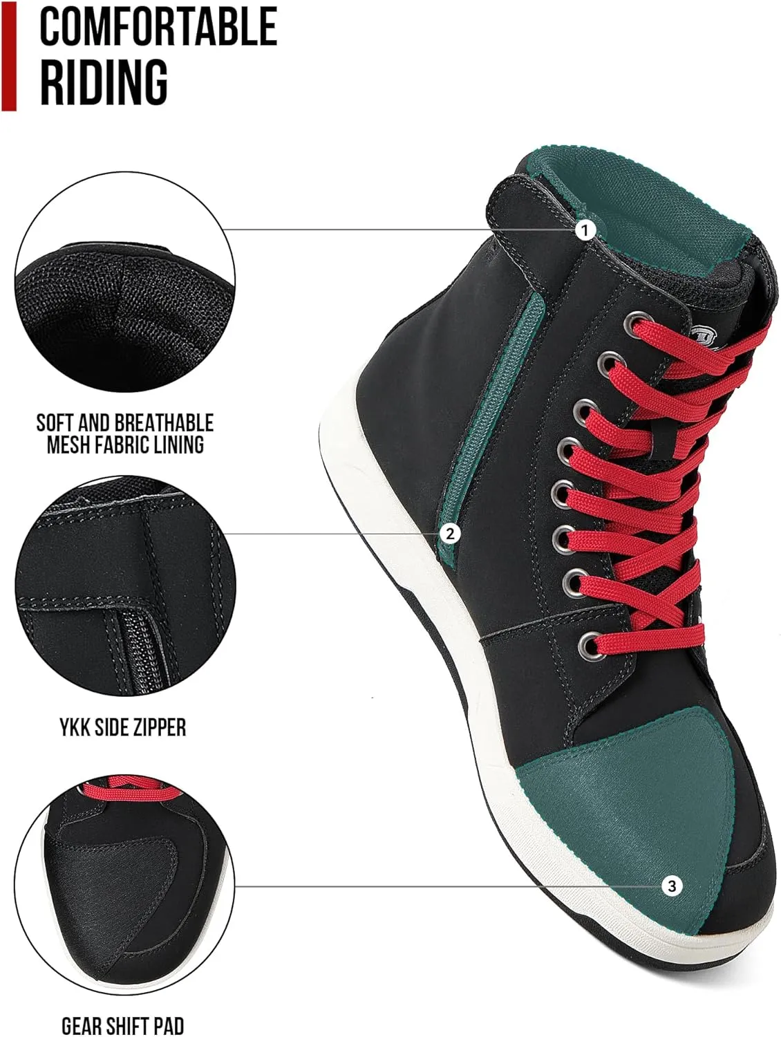 BORLENI Motorcycle Riding Shoes Road Street Motocross Protective Boots for Men, Casual Breathable Powersports Shoes