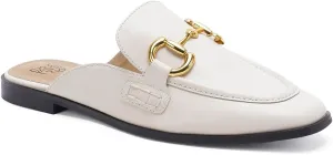 Buckle Mules for Women Flat Mules Slip-on Loafers Round Toe Backless Loafer Shoes Metal Chain Slides
