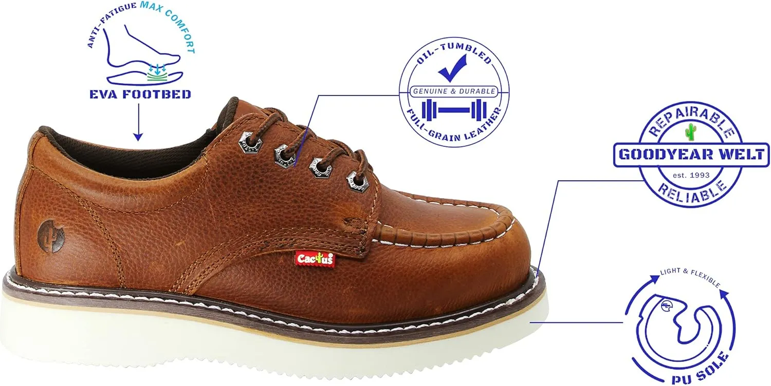 CACTUS Men’s 422M 411M Soft Toe Moc Toe 4” Construction Roofing Work Boots Leather PU Sole Comfortable Botas de Trabajo