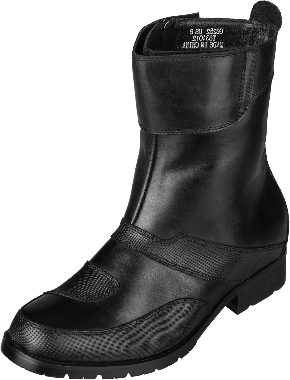 CALTO Men's Invisible Height Increasing Elevator Shoes - Black Leather Zipper High-top Biker Boots - 3.3 Inches Taller - G6252 - Size 9 D(M) US