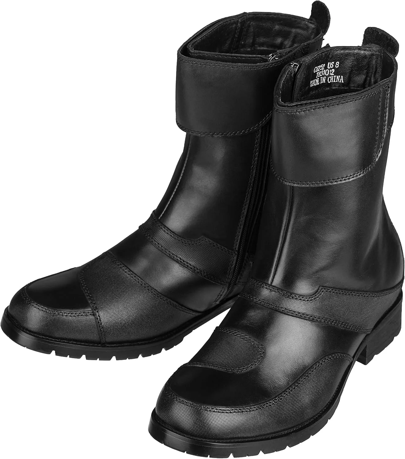 CALTO Men's Invisible Height Increasing Elevator Shoes - Black Leather Zipper High-top Biker Boots - 3.3 Inches Taller - G6252 - Size 9 D(M) US