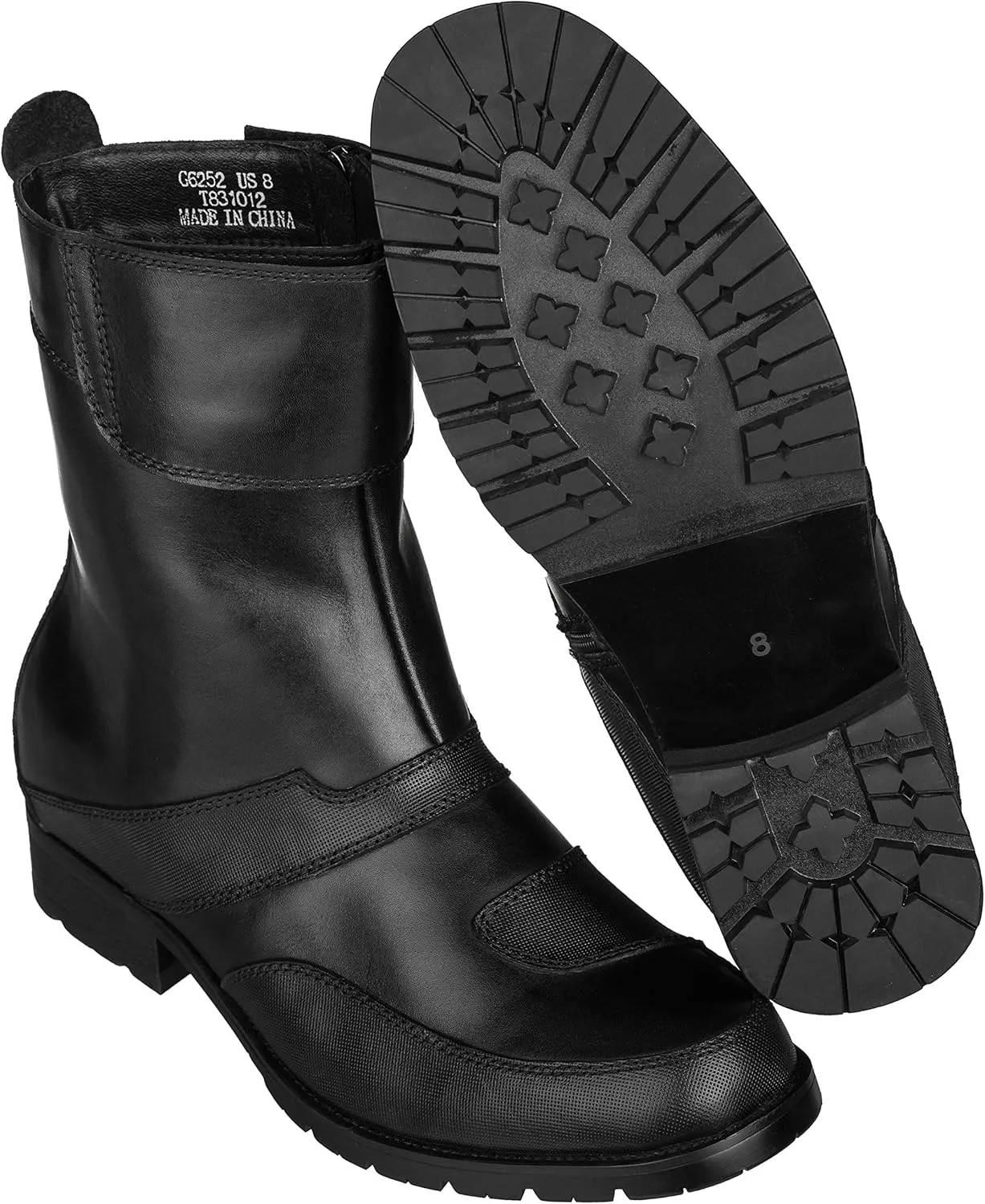 CALTO Men's Invisible Height Increasing Elevator Shoes - Black Leather Zipper High-top Biker Boots - 3.3 Inches Taller - G6252 - Size 9 D(M) US