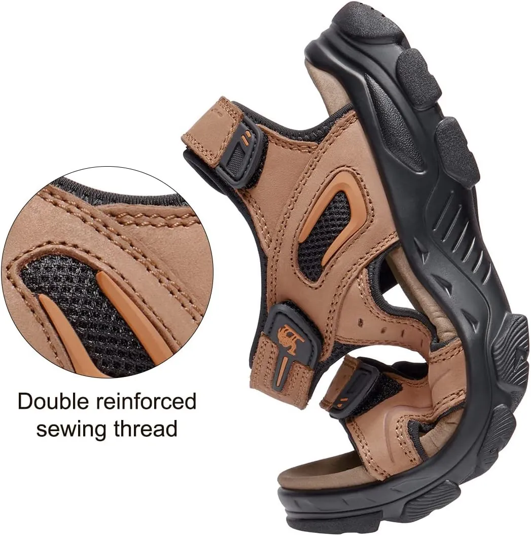CAMEL CROWN Men's Leather Sandals Hiking Outdoor Water Beach Sports Mens Sandals for Summer with Open Toe Adjustable Straps