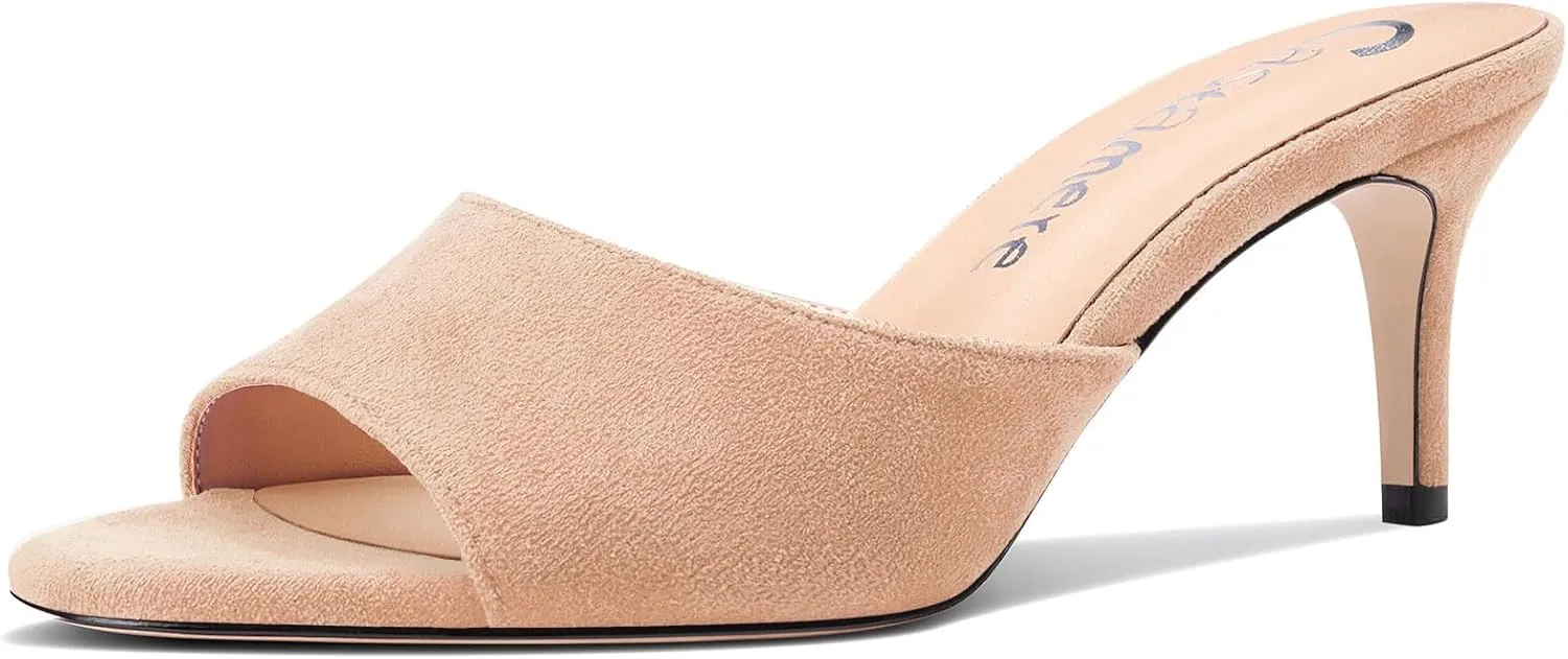 Castamere Round Open Toe Heeled Sandals for Women Mid Kitten Heels Slip-on Dress Mules Office Casual Summer Shoes 2.6 Inches Heels