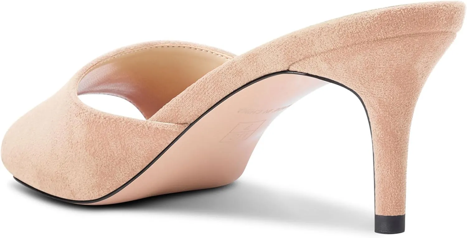 Castamere Round Open Toe Heeled Sandals for Women Mid Kitten Heels Slip-on Dress Mules Office Casual Summer Shoes 2.6 Inches Heels
