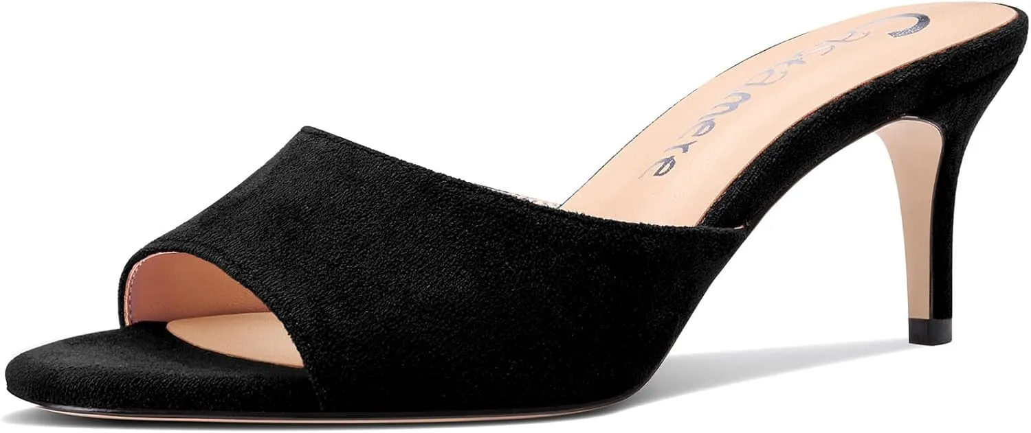 Castamere Round Open Toe Heeled Sandals for Women Mid Kitten Heels Slip-on Dress Mules Office Casual Summer Shoes 2.6 Inches Heels