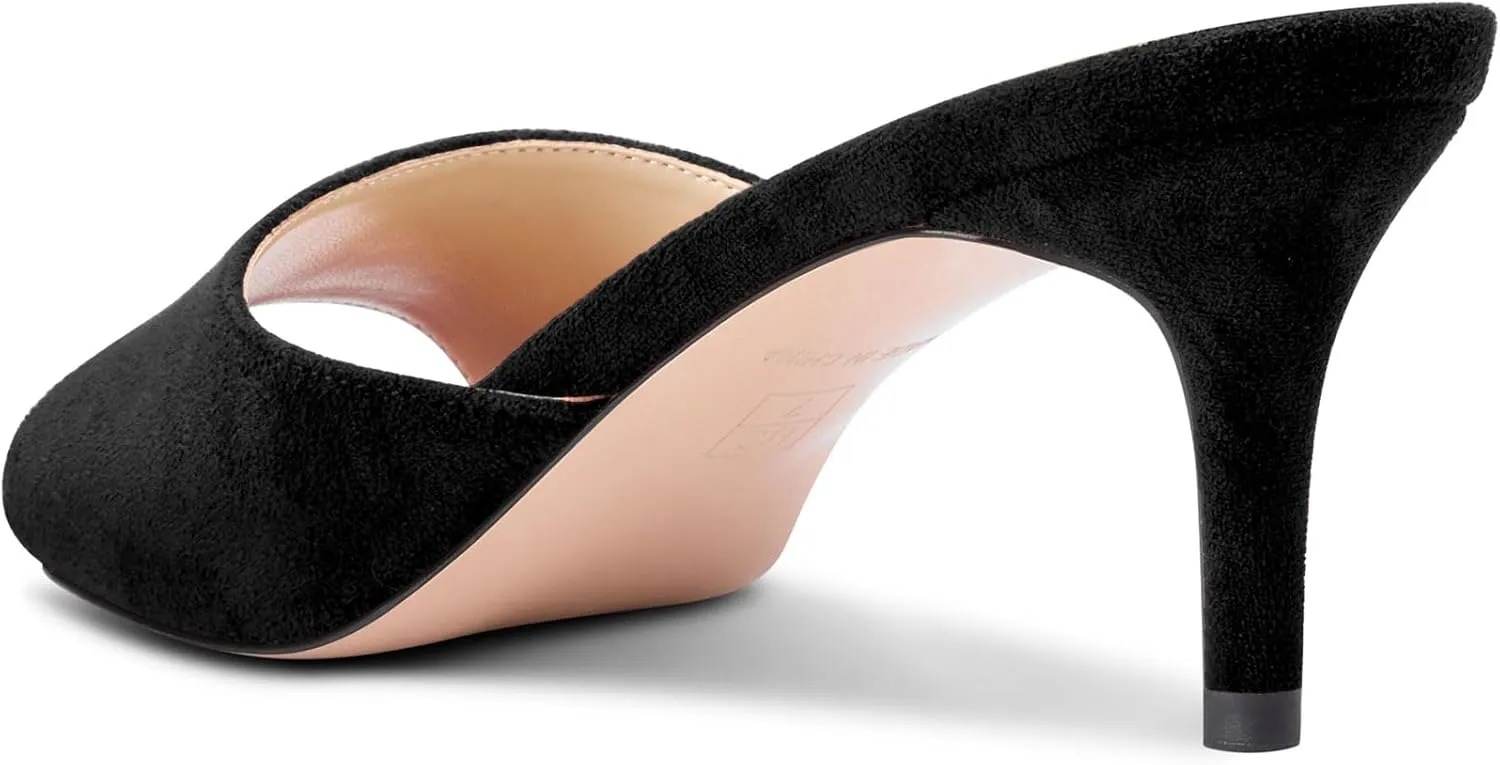 Castamere Round Open Toe Heeled Sandals for Women Mid Kitten Heels Slip-on Dress Mules Office Casual Summer Shoes 2.6 Inches Heels