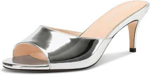Castamere Women's Heeled Sandals Round Open Toe Kitten Heels Slip On Mules for Prom Party Wedding Vacation 2.6 Inches Heels