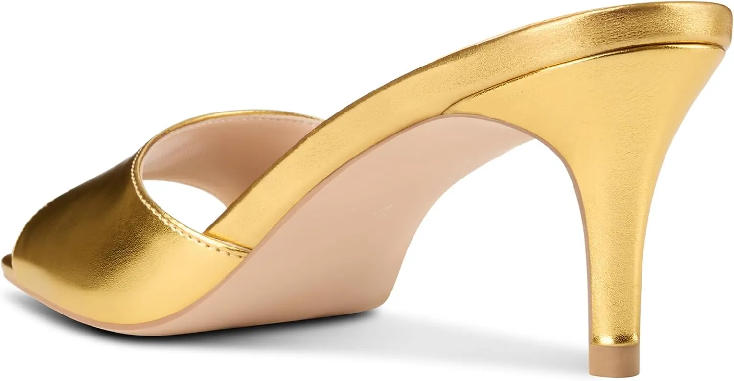 Castamere Women's Heeled Sandals Square Open Toe Kitten Heels Slip On Mules Casual Party Dress Shoes 2.6 Inches Heels