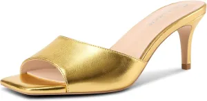 Castamere Women's Heeled Sandals Square Open Toe Kitten Heels Slip On Mules Casual Party Dress Shoes 2.6 Inches Heels