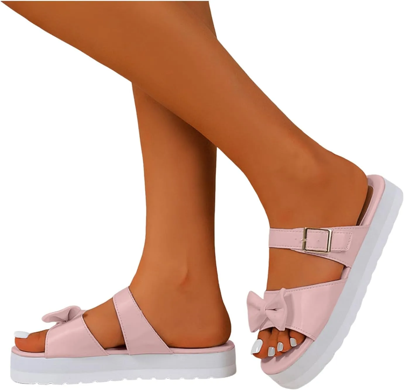 Casual Walking Wedges Thick Soled Open Toe Sandals Beach Shoes One Line Solid Color Versatile Bowknot Women's Casual