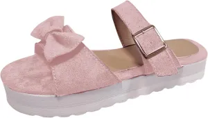 Casual Walking Wedges Thick Soled Open Toe Sandals Beach Shoes One Line Solid Color Versatile Bowknot Women's Casual