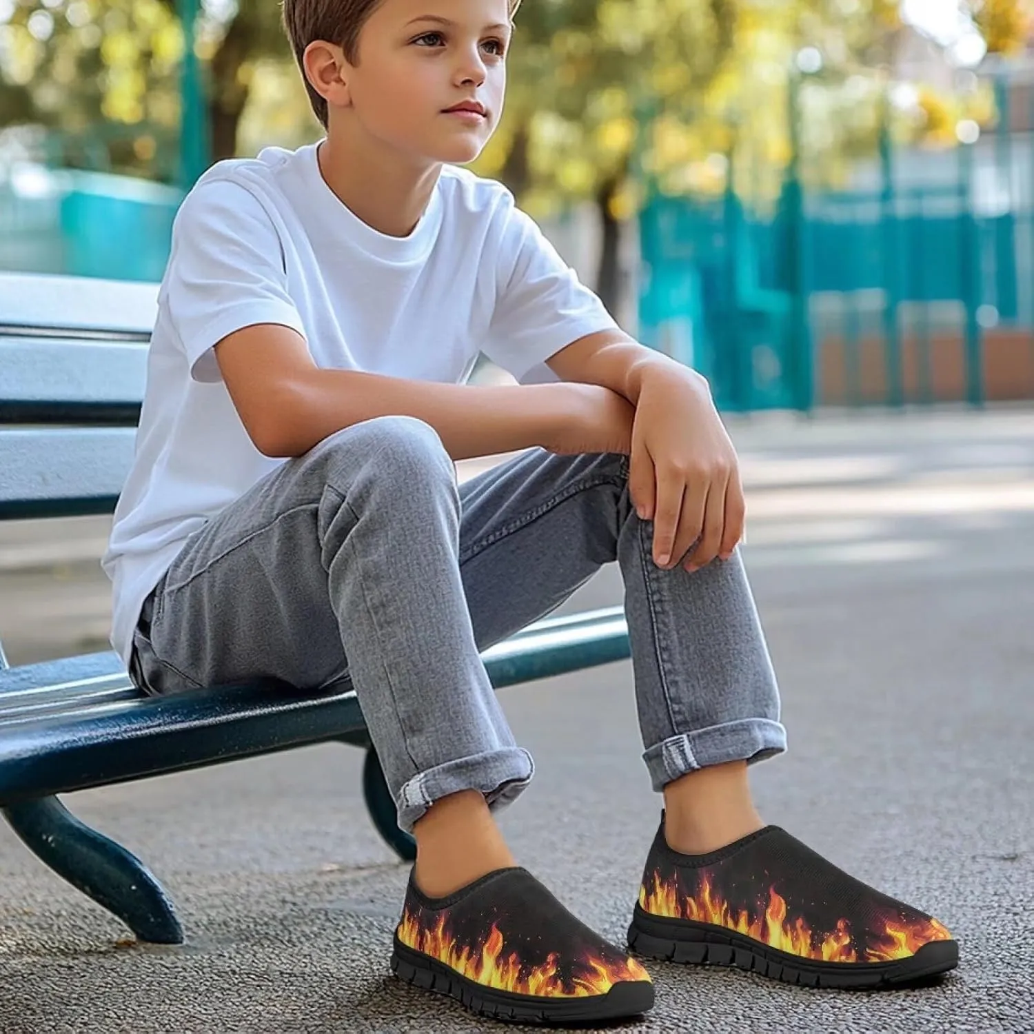 Children's Tennis Shoes,Boys Girls Slip On Flats Sneakers Non-Slip Stain-Resistant Black Sole Running Shoes