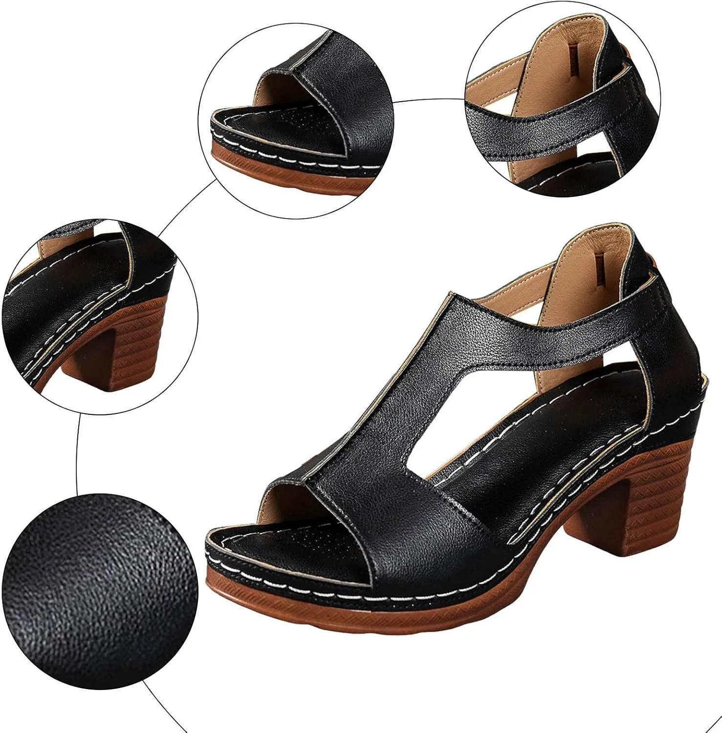 Chunky Heels for Women Dressy Comfortable Platform Wedge Sandals Open Toe Wedges Heels Ankle Strap Platform Sandals High Heel Work Sandal for Women Office Summer Shoes