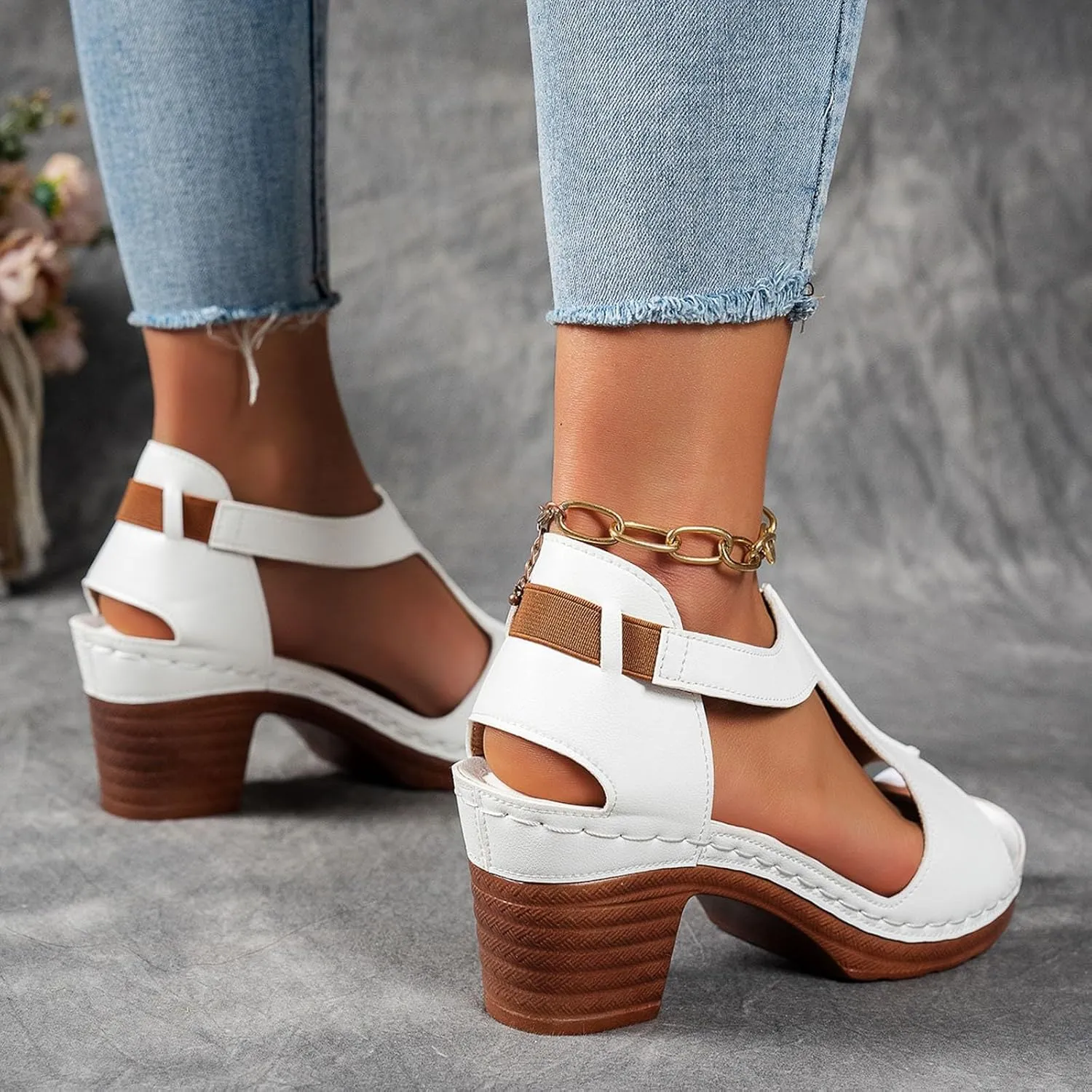 Chunky Heels for Women Dressy Comfortable Platform Wedge Sandals Open Toe Wedges Heels Ankle Strap Platform Sandals High Heel Work Sandal for Women Office Summer Shoes